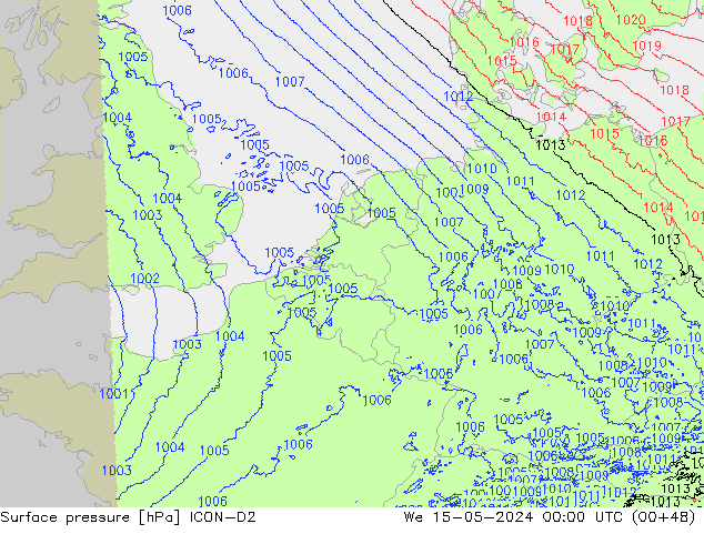 Atmosférický tlak ICON-D2 St 15.05.2024 00 UTC