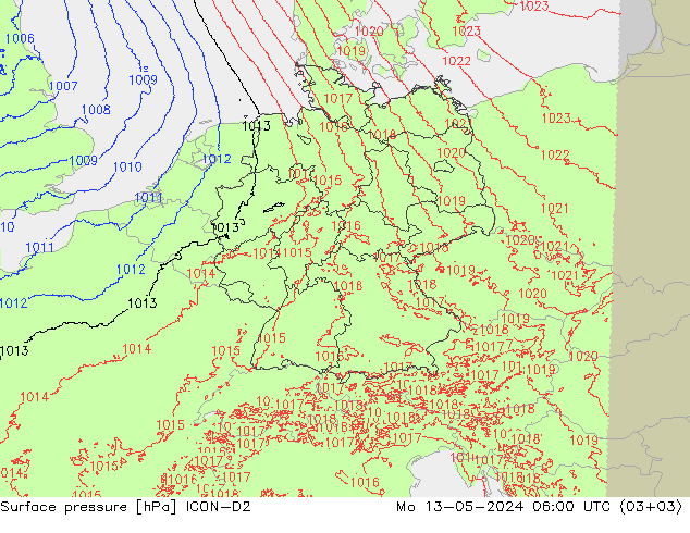 地面气压 ICON-D2 星期一 13.05.2024 06 UTC