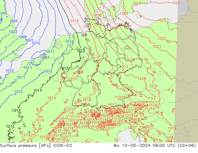 地面气压 ICON-D2 星期一 13.05.2024 09 UTC