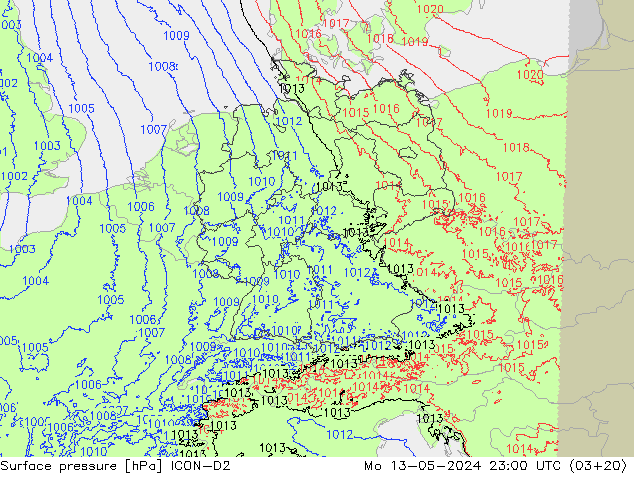 地面气压 ICON-D2 星期一 13.05.2024 23 UTC