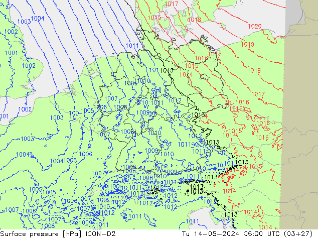 pressão do solo ICON-D2 Ter 14.05.2024 06 UTC