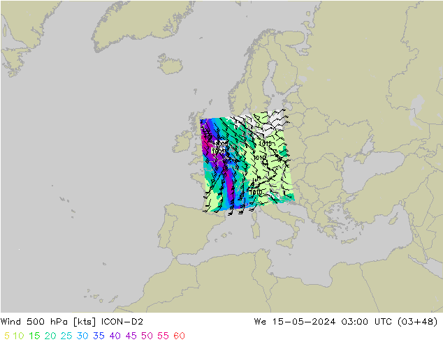 Wind 500 hPa ICON-D2 Mi 15.05.2024 03 UTC