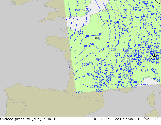 приземное давление ICON-D2 вт 14.05.2024 06 UTC