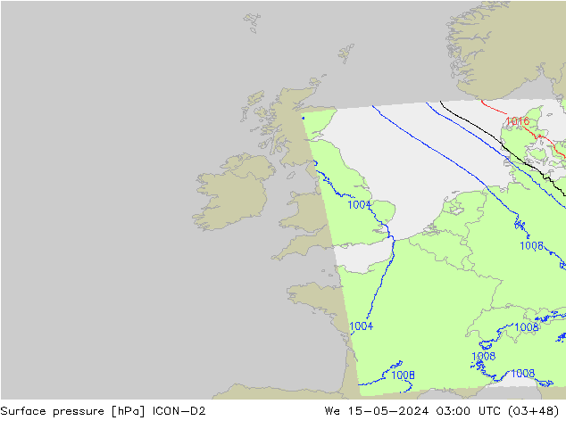 Surface pressure ICON-D2 We 15.05.2024 03 UTC