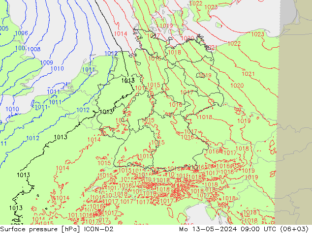 地面气压 ICON-D2 星期一 13.05.2024 09 UTC