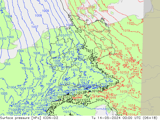 Pressione al suolo ICON-D2 mar 14.05.2024 00 UTC