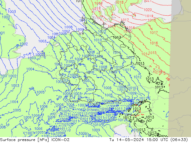 pression de l'air ICON-D2 mar 14.05.2024 15 UTC