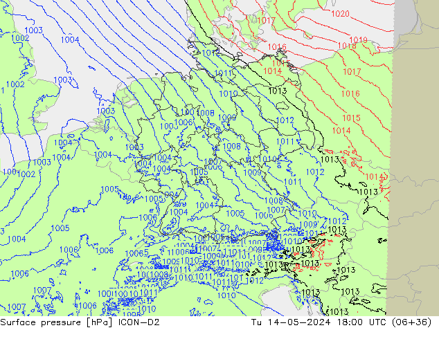 Yer basıncı ICON-D2 Sa 14.05.2024 18 UTC