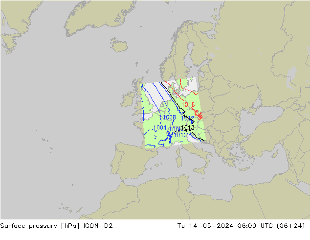 приземное давление ICON-D2 вт 14.05.2024 06 UTC
