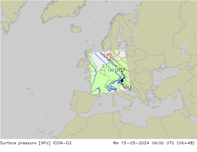 Luchtdruk (Grond) ICON-D2 wo 15.05.2024 06 UTC