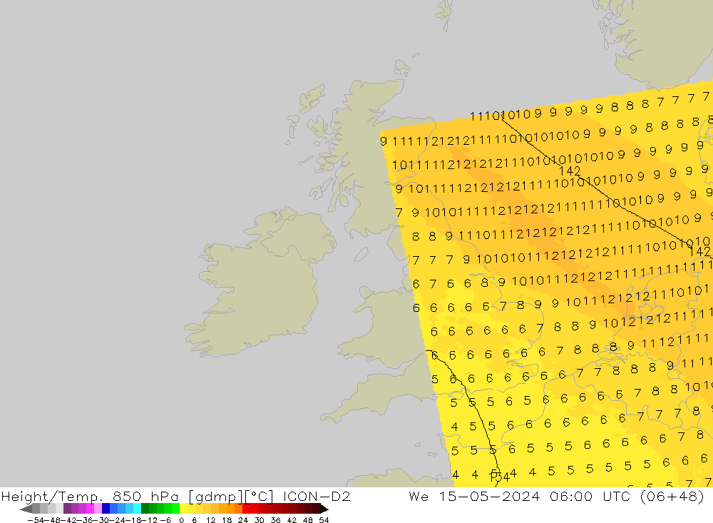 Height/Temp. 850 гПа ICON-D2 ср 15.05.2024 06 UTC