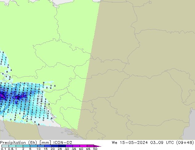 Yağış (6h) ICON-D2 Çar 15.05.2024 09 UTC