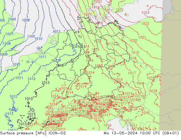 地面气压 ICON-D2 星期一 13.05.2024 10 UTC