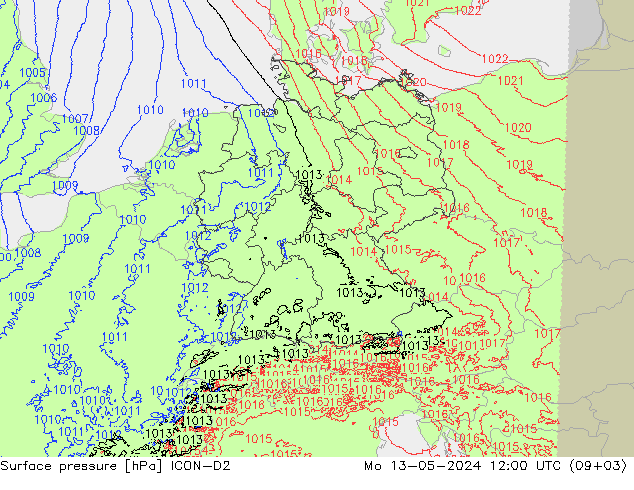 地面气压 ICON-D2 星期一 13.05.2024 12 UTC