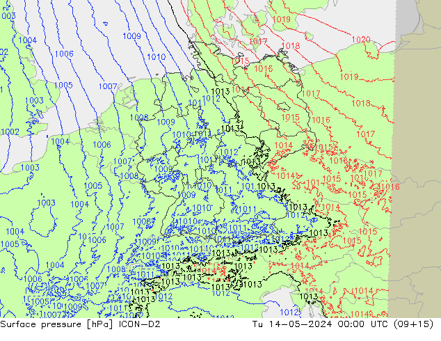 Luchtdruk (Grond) ICON-D2 di 14.05.2024 00 UTC