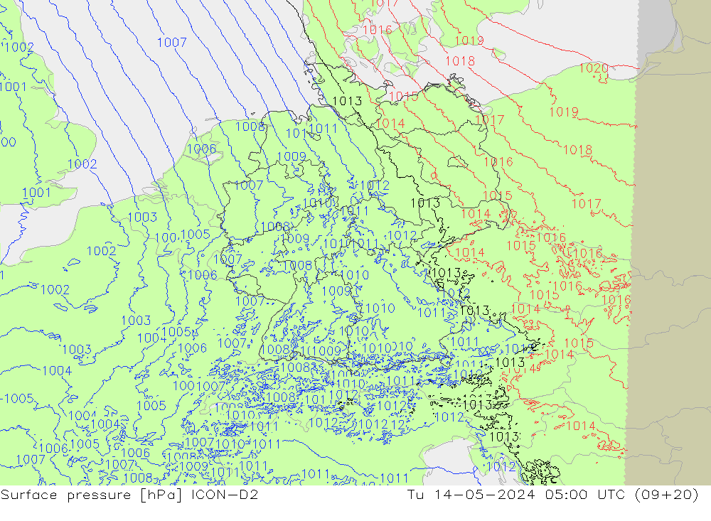 地面气压 ICON-D2 星期二 14.05.2024 05 UTC
