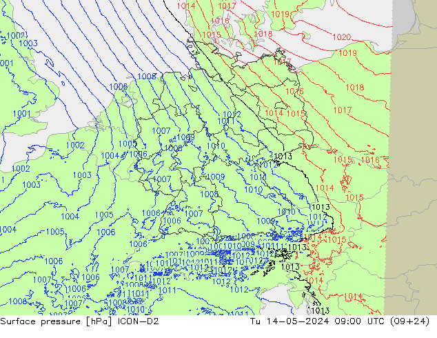 pression de l'air ICON-D2 mar 14.05.2024 09 UTC