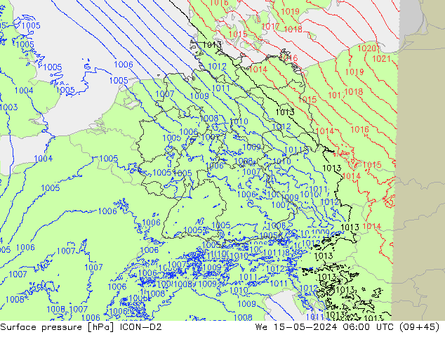 Atmosférický tlak ICON-D2 St 15.05.2024 06 UTC