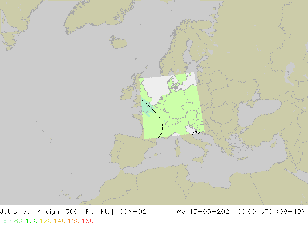 Corrente a getto ICON-D2 mer 15.05.2024 09 UTC