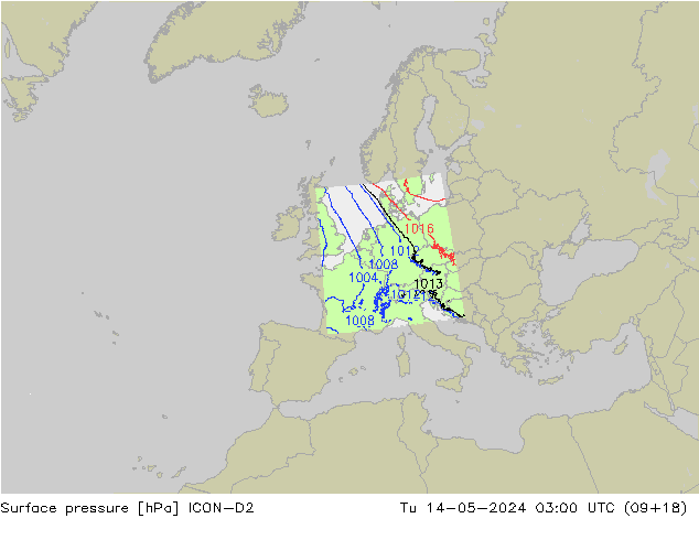 pression de l'air ICON-D2 mar 14.05.2024 03 UTC
