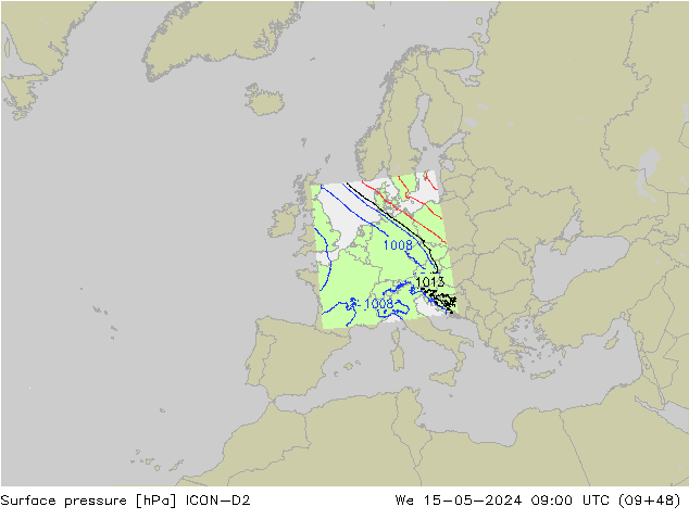 Luchtdruk (Grond) ICON-D2 wo 15.05.2024 09 UTC