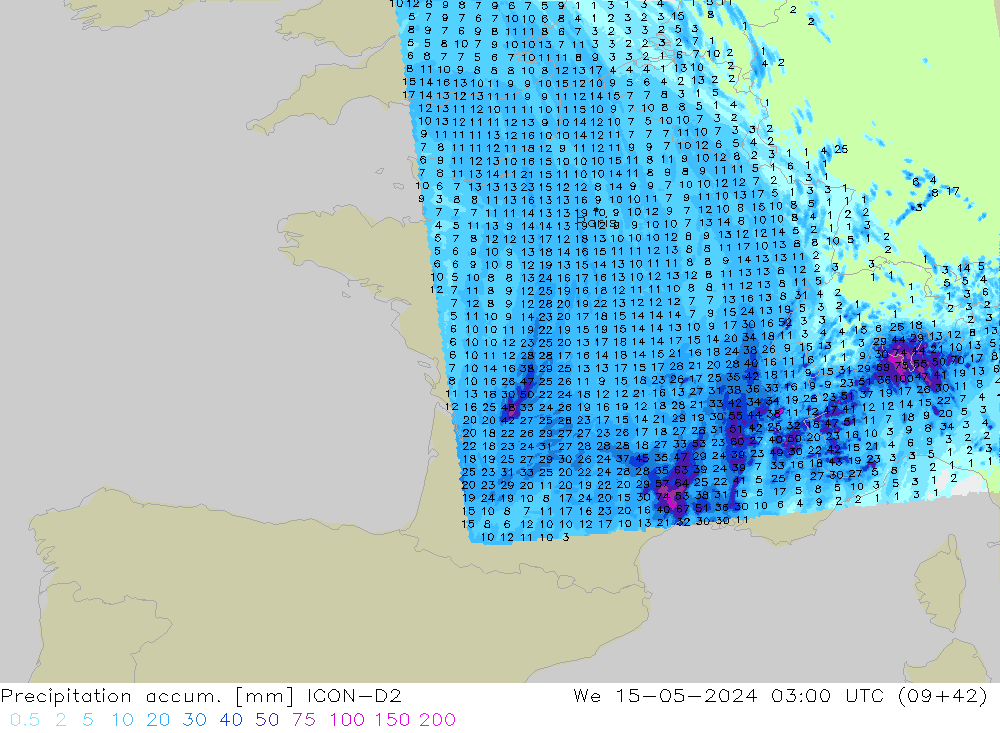 Totale neerslag ICON-D2 wo 15.05.2024 03 UTC