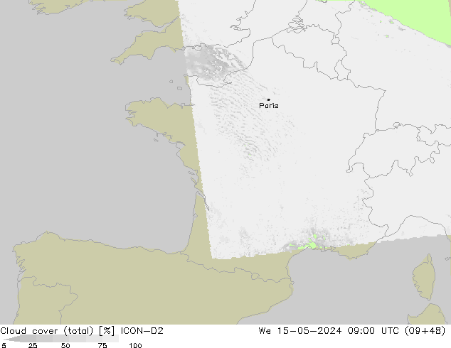 Bulutlar (toplam) ICON-D2 Çar 15.05.2024 09 UTC