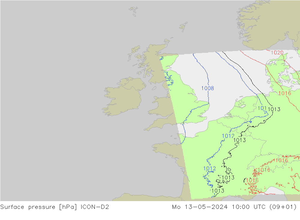 Atmosférický tlak ICON-D2 Po 13.05.2024 10 UTC