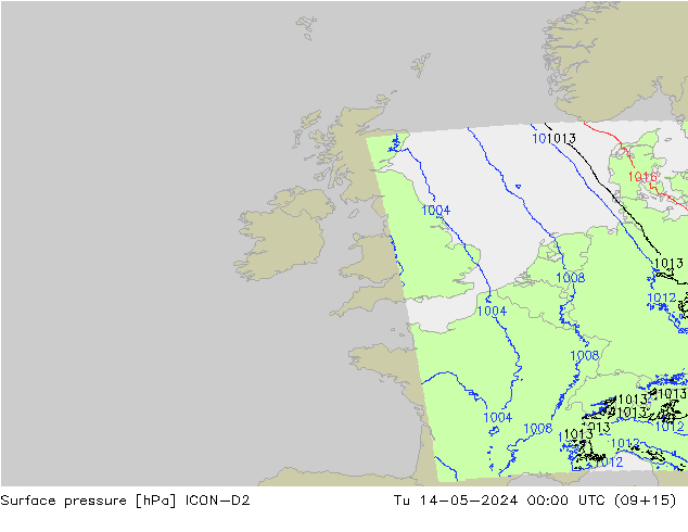 pression de l'air ICON-D2 mar 14.05.2024 00 UTC