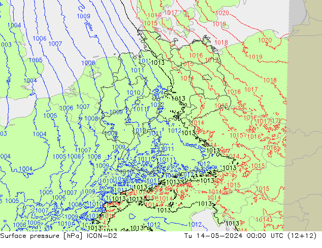 Atmosférický tlak ICON-D2 Út 14.05.2024 00 UTC
