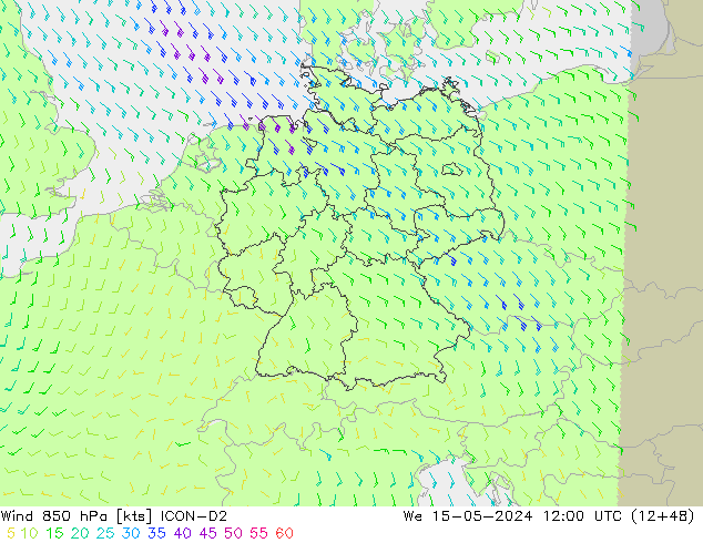 Wind 850 hPa ICON-D2 We 15.05.2024 12 UTC