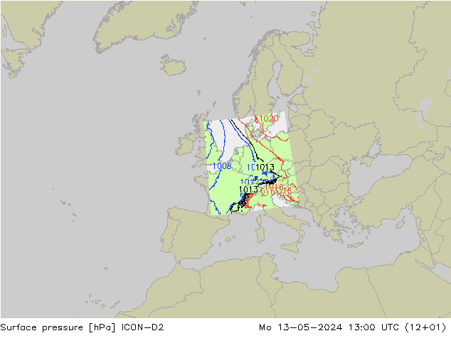 Bodendruck ICON-D2 Mo 13.05.2024 13 UTC
