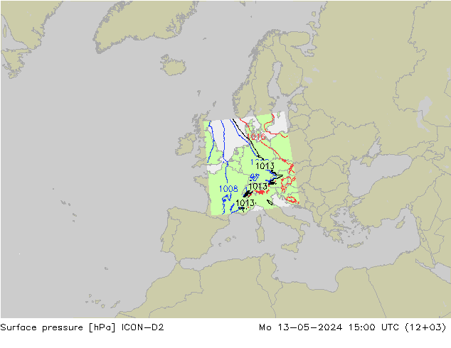 Bodendruck ICON-D2 Mo 13.05.2024 15 UTC