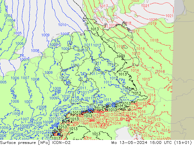 Atmosférický tlak ICON-D2 Po 13.05.2024 16 UTC