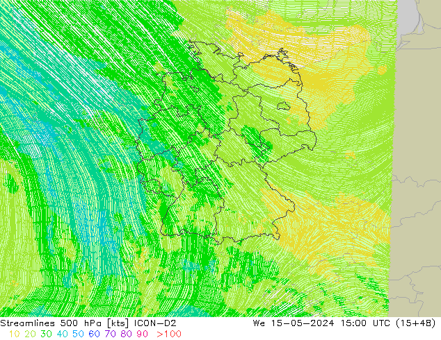 风 500 hPa ICON-D2 星期三 15.05.2024 15 UTC