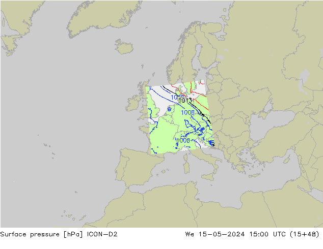 Atmosférický tlak ICON-D2 St 15.05.2024 15 UTC