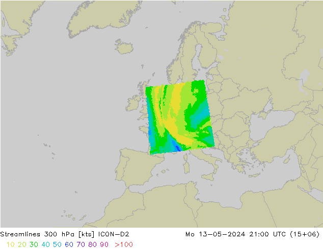 ветер 300 гПа ICON-D2 пн 13.05.2024 21 UTC