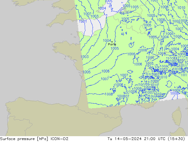 pression de l'air ICON-D2 mar 14.05.2024 21 UTC