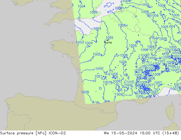 Luchtdruk (Grond) ICON-D2 wo 15.05.2024 15 UTC