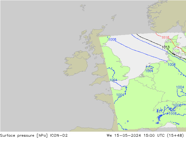 Pressione al suolo ICON-D2 mer 15.05.2024 15 UTC