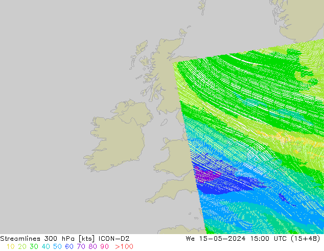 Rüzgar 300 hPa ICON-D2 Çar 15.05.2024 15 UTC