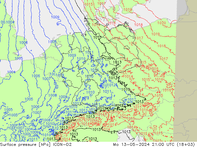 地面气压 ICON-D2 星期一 13.05.2024 21 UTC