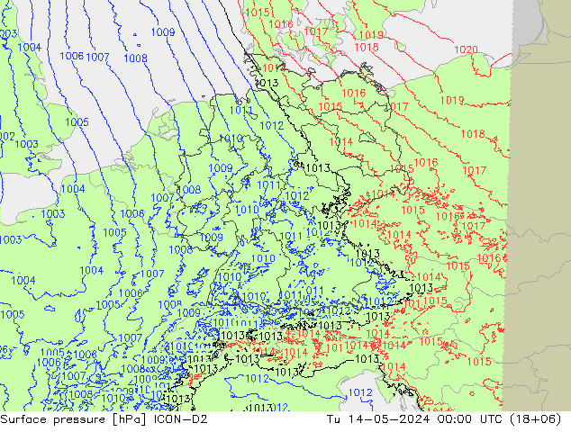 地面气压 ICON-D2 星期二 14.05.2024 00 UTC