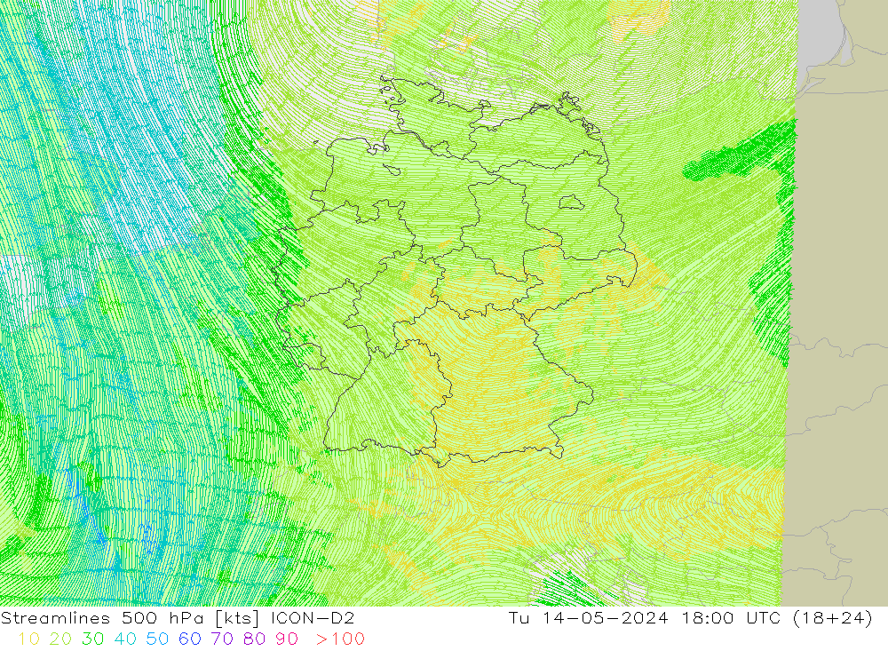 风 500 hPa ICON-D2 星期二 14.05.2024 18 UTC