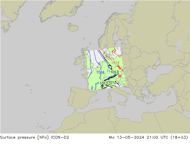 地面气压 ICON-D2 星期一 13.05.2024 21 UTC