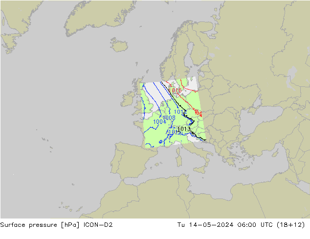 地面气压 ICON-D2 星期二 14.05.2024 06 UTC