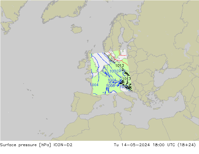 地面气压 ICON-D2 星期二 14.05.2024 18 UTC