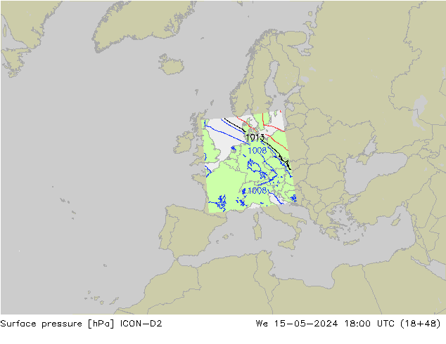 Luchtdruk (Grond) ICON-D2 wo 15.05.2024 18 UTC