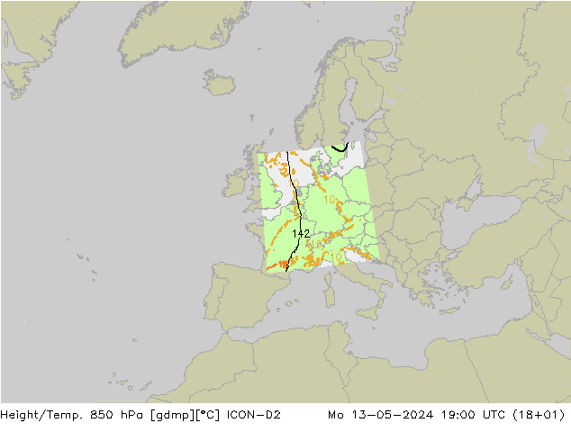 Hoogte/Temp. 850 hPa ICON-D2 ma 13.05.2024 19 UTC