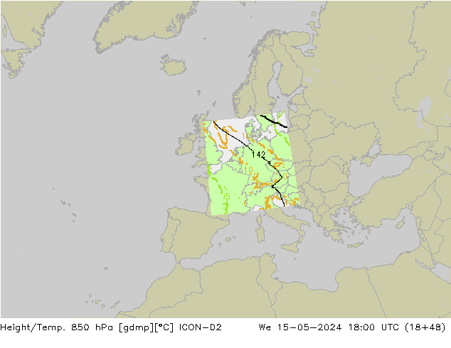 Hoogte/Temp. 850 hPa ICON-D2 wo 15.05.2024 18 UTC